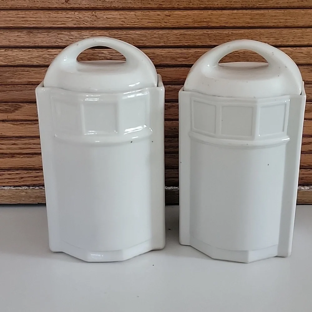 ANTIQUE VINTAGE VICTORIAN Floral Ceramic Canisters OATMEAL RICE LIDS